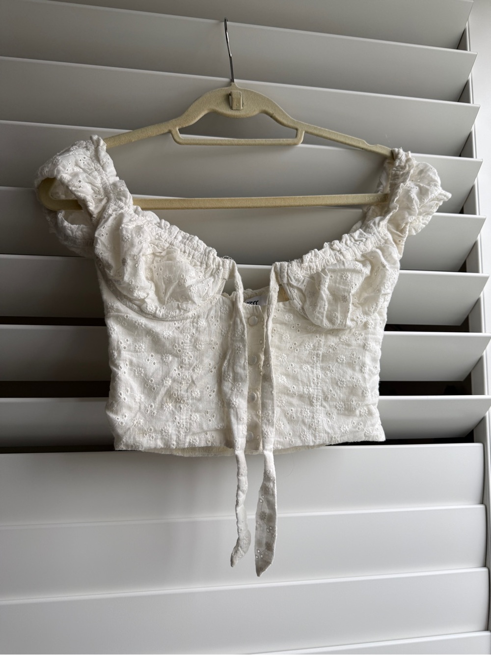 Princess Polly White Eyelet Tie-Front Bustier Crop Top